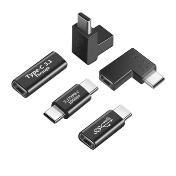 USB C Adapteris 90 Laipsnių Vyrų ir Moterų C Tipo Adapteris Kampu Dešinėn & Kairę ir Aukštyn ir Žemyn Pratęsimas Jungtis