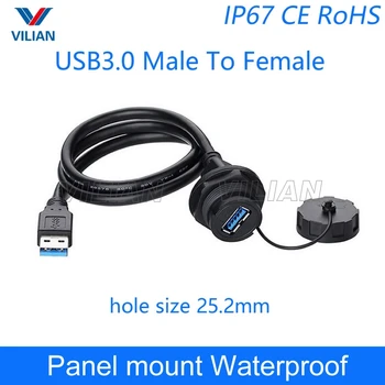 USB female lizdas kištukas Panel Mount adapteris USB 2.0 3.0 Vandeniui Jungtis IP67 pratęsimo laido jungtis Su dangteliu