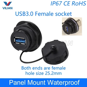 USB female lizdas kištukas Panel Mount adapteris USB 2.0 3.0 Vandeniui Jungtis IP67 pratęsimo laido jungtis Su dangteliu