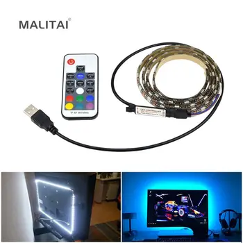 USB Maitinimo RGB Spalvų kaitos 1M 2M 3M 4M 5M 5050 SMD LED Juostelė LCD Monitorius, TV, Apšvietimas, apšvietimo Su 17Key RF Valdytojas