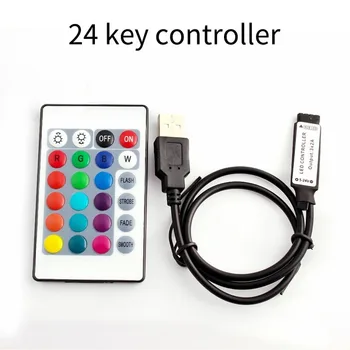 USB RGB LED Valdiklis 5V (12V 24V rgb usb led juostos valdiklis 12v 3 17 24 44 Klavišą IR RF nuotolinio valdymo pultelis led juostelė