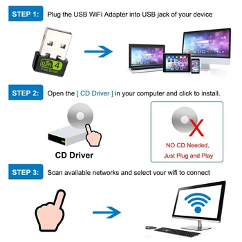 USB WiFi Adapteris 150Mbps Mini USB2.0 Belaidžio Tinklo Adapteriai Nemokamą CD Driver 