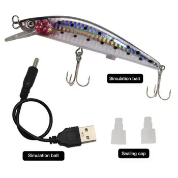USB Įkrovimo LED Trūkčiojimas Žuvų Viliojimo Elektros Masalas visą Gyvenimą, Kaip Vibruoja Žvejybos Masalas trijų Kablys Elektroninių Žvejybos Masalus