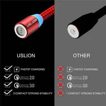 USLION 3A Greito Įkrovimo Magnetinio USB Kabelis, Kroviklis, Skirtas 