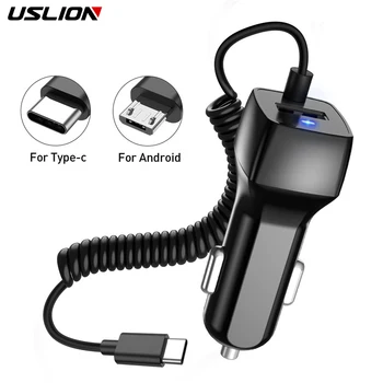 USLION USB Automobilinis Telefono Kroviklis Samsung S10 S9 Plus Automobilių-įkroviklis, Micro USB C Tipo Kabelis Greitai Greitai Už Xiaomi 