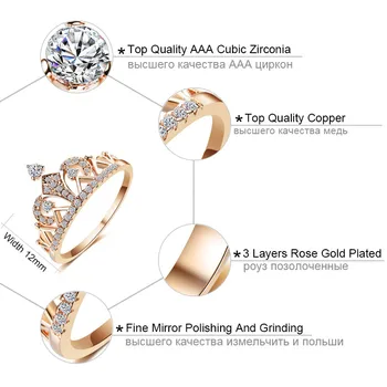 USTAR Princess Crown Žiedai moterims AAA kubinis cirkonis mikro nutiesti nustatymas sužadėtuvių, vestuvių žiedai moterų Anel priedai