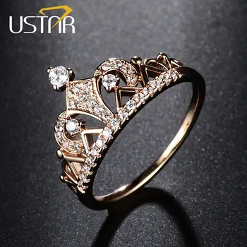 USTAR Princess Crown Žiedai moterims AAA kubinis cirkonis mikro nutiesti nustatymas sužadėtuvių, vestuvių žiedai moterų Anel priedai