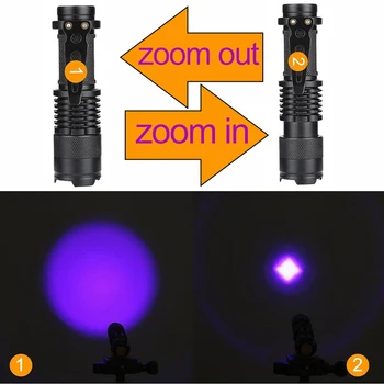 UV Nešiojamas Mini žibintuvėlis Led Žibintuvėlis Įkraunamas Zoom Vertus flash Moterų higienos Augintinio Šlapimo Dėmes Detektorių naudoti 14500 baterija