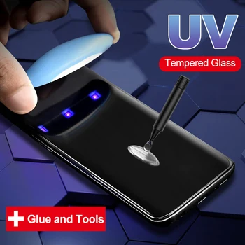 UV Skysti klijai Lenktas Grūdintas Stiklas Screen Protector For Samsung Galaxy S10 S20 S8 S9 plus Pastaba 8 9 10 lite apsauginis stiklas