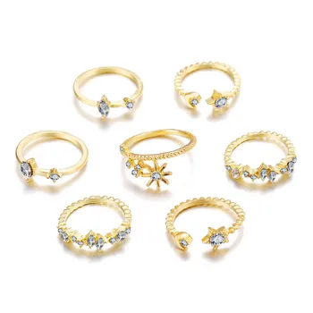 VAGZEB Naujas Vintage Gold Crystal Žiedai 2021 Bohemijos Moon Star Žiedas Moterims Midi Piršto Žiedą Nustatyti Vestuvių Mados Juvelyrika Dovanos