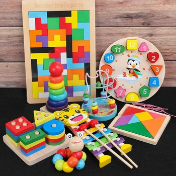 Vaikai Montessori Mediniai Žaislai Vaivorykštė Blokai Vaikas Mokymosi Žaislas Kūdikiui Muzikos Barškučių Grafika Spalvinga, Medinių Blokų Švietimo Žaislas