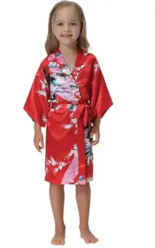 Vaikai Skraiste Satino Vaikų vasaros Kimono Vonia, Chalatai Bridesmaid, Gėlių Mergaitės Suknelė Šilko vaikų chalatas Pižamą Povas skraiste
