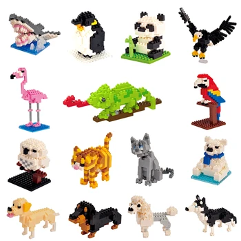 Vaikai Žaislų Mini Blokai Micro Plytų Erelis Briedis Šunų Kačių Paukščių Gyvūnų 3D Modelį Maišą Dovanų Švietimo Žaislai Vaikams