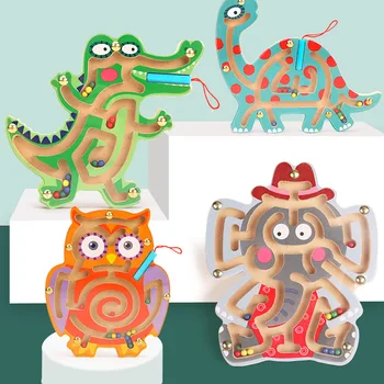 Vaikas Montessori Ankstyvasis Ugdymas Švietimo Žaislai, Mediniai Magnetiniai Gyvūnų Labirintas Įspūdį Dinozaurų Pėsčiomis Karoliukų Labirintas Vaikams, Žaislai