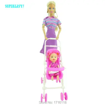 Vaikas žaidžia Namus, vaikų kambario Baldai Pink Vežimėlis Plastikinis Vežimėlio Priedai Barbie Lėlės Kelly Lėlė 1 : 12 Lėlių Žaislas