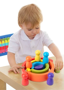 Vaivorykštė Grimms Mediniai Žaislai Montessori Vaivorykštė Blokai Kūdikių Mokymosi Vaivorykštė Stacker Žaislas Vaikas Pusiausvyrą Žaidimas