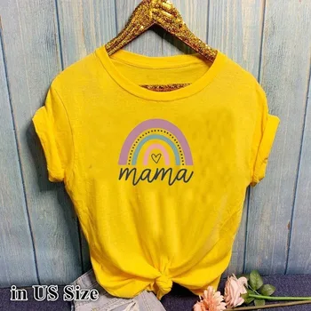 Vaivorykštė MAMA Laiškas Spausdinti Marškinėliai Moterims trumpomis Rankovėmis O Kaklo Laisvus Marškinėlius 2020 M. Vasarą Moterys, Marškinėliai, Topai Camisetas Mujer