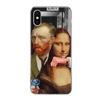 Van Gogh Mona Lisa Juokinga Meno Padengti Telefono dėklas Skirtas Iphone 11 12 Mini Pro 7 6 X 8 6S Plus XS MAX + XR 5S SE 10 9 Str TPU Coque Bžūp