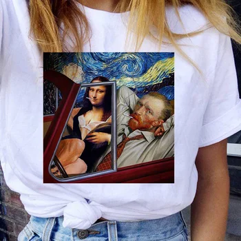 Van Gogh Moterų Marškinėliai Juokinga 90s Estetinės Ullzang Marškinėlius Derliaus Harajuku T-shirt Moterų korėjos Stiliaus Mados Viršūnes Tees
