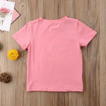 Vasaros Bamblys Vaikai Mergina Baby Pink Rodyklių Raidė T-marškinėliai Tee Topai Marškinėliai