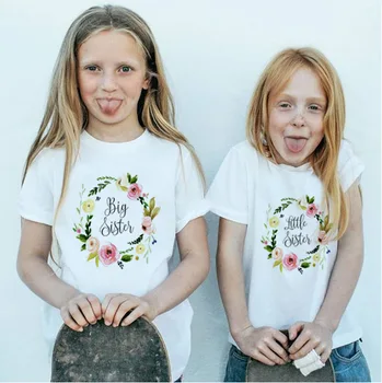 Vasaros Cute Little Sesuo Big Sister Dizaino Vaikų Juokingi Marškinėliai Kūdikių Mergaičių Harajuku White T-shirt Vaikai Grafinis Drabužiai