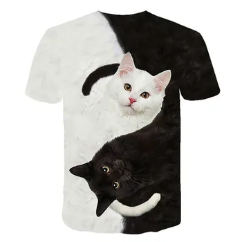 Vasaros drabužių berniukas mergina T-shirt 3d katė gyvūnų spausdinti marškinėliai berniukui, mergina asmenybės vaikų trumparankoviai marškinėliai T-shirt drabužiai