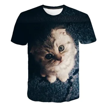 Vasaros drabužių berniukas mergina T-shirt 3d katė gyvūnų spausdinti marškinėliai berniukui, mergina asmenybės vaikų trumparankoviai marškinėliai T-shirt drabužiai