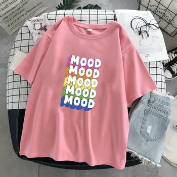 Vasaros trumparankoviai marškinėliai spausdinimas raidžių bts naujo albumo nuotaiką mados populiarus gatvės atsitiktinis mielas kawaii girl drabužiai