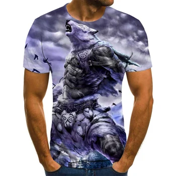 Vasaros vyriški T-shirt aštri liūtas, tigras viršūnes 3D atspausdintas trumparankoviai juokinga gyvūnų marškinėliai atsitiktinis apvalios kaklo marškinėliai streetwear