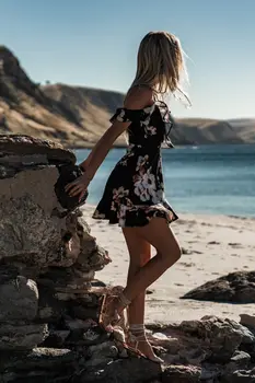 Vasarą Moterys Elegantiškas playa Pinikai Hem Dames vestido Boho Paplūdimio Gėlių Sundress Šifono Naktį Šalies Klubas Trumpa Mini Suknelė