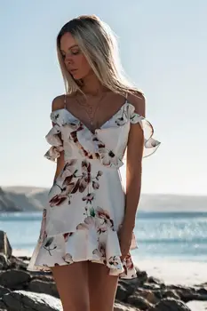 Vasarą Moterys Elegantiškas playa Pinikai Hem Dames vestido Boho Paplūdimio Gėlių Sundress Šifono Naktį Šalies Klubas Trumpa Mini Suknelė