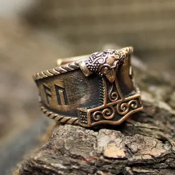 Viking Sėkmės Rune Mjolnir 316L Nerūdijančio Plieno Žiedas Thor ' s Hammer Šiaurės Žiedai Vyrams Amuletas Papuošalai