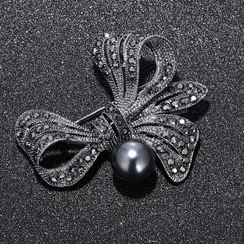 Vintage Black Pearl Krištolas Kalnų Krištolas Gėlių Segė Rozetės, Segtukai, Moterims, Elegantiškas Vestuvių Papuošalai Suknelė, Hijab Jewelry2019