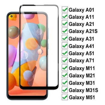 Visiškai Padengti Grūdinto Stiklo Samsung Galaxy A01 A11 A21 A31 A41 A51 A71 Apsauginis Stiklas M11 M21 M31 M31S M51 Screen Protector