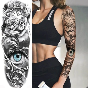 Visiškai Rankos Blogio Akių Laikina Tatuiruotė Lipdukas Vyrams, Moterims, Realus Kaukolė Rožių Gėlių Tatoos Body Art 3D atsparus Vandeniui Netikrą Tatuiruotės