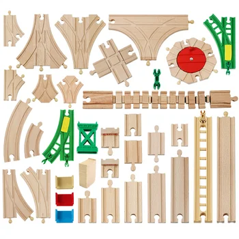 Visų Rūšių Medinių Bėgių Dalys Buko Mediniai Geležinkelio Traukinio Bėgių Žaislas Tinka Priedai Biro Mediniai Takeliai Vaikams Dovanos