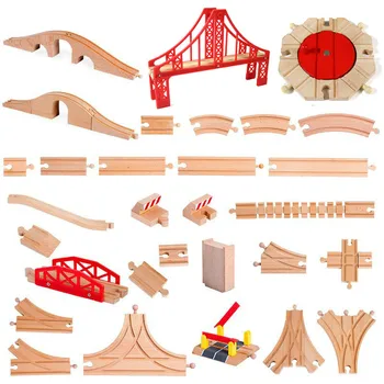 Visų Rūšių Medinės Vėžės Geležinkelio Žaislai Buko Medinis Traukinio Bėgių tinka Priedai už Prekės Takelius Švietimo Žaislai Vaikams