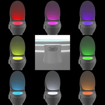 Vonios Tualeto Šviesos diodų (LED naktinė lempa-Kūno Judėjimo Įjungta/Išjungta Sėdynės Jutiklis Lempos 8 Spalvų PIR Tualetas Naktį Šviesos lempos
