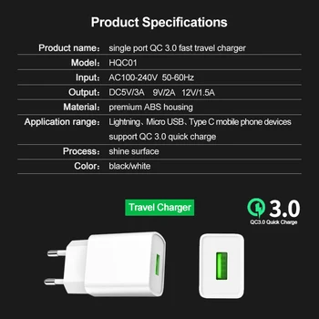 VOXLINK 18 W USB Įkroviklis 3.0 Greitas telefonas, Įkroviklis Xiaomi 