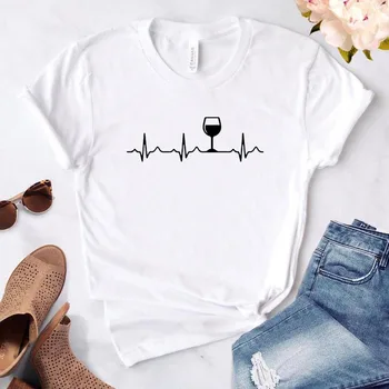 Vyno Širdies Moteris marškinėlius Atsitiktinis Juokinga Balti marškinėliai Lady Yong Mergina Viršuje Tee O-kaklo trumpomis Rankovėmis Spausdinti laiškas Harajuku marškinėliai