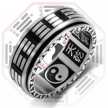 Vyrų Derliaus Daosizmas Mantra Fidget Anti-stresas Žiedai Vyrams Pasukti Jubiliejų Su Ideogramma Kinų Tikėjimas Suktuko Žiedas