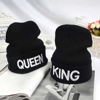 Vyrų ir Moterų Hip-Hop Žiemos Beanies Mados Megztos Kepurės Raidžių Karalius ir Karalienė Kepurės Išsiuvinėti Pora Mėgėjams Skrybėlės