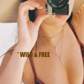 Wild & Free 2020 Metų Vasaros Sluoksniuotos Karoliai Moterų Aukso Kryžius Star Mėnulis Pakabukas Karoliai Mados Paplūdimio Papuošalai Dovanų Šalis