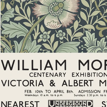 William Morris Drobė Spausdinti, Viktorijos ir Alberto Muziejaus Parodos Plakatas Londono Metro Art Nouveau stiliaus Tapybos Sienų Dekoras