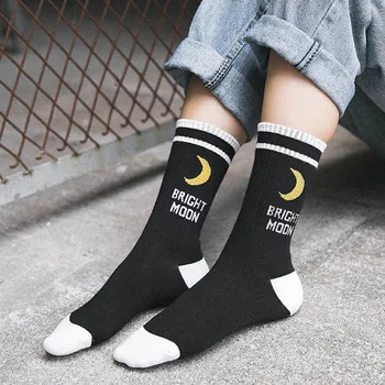[WPLOIKJD]Cool Laišką Harajuku Juokingas Kojines Moterims, Šviesus Mėnulis Mados Japonijos Kojinės Moterims Medvilnės Hip-Hop Calcetines Mujer Sokken