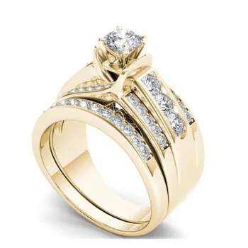 WUKALO Mielas Moterų Big Cirkonis Žiedas Nustatyti Crystal Aukso Spalvos Vestuvinius Žiedas Vestuvių Papuošalai Žada Sužadėtuvių Žiedai Moters
