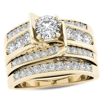 WUKALO Mielas Moterų Big Cirkonis Žiedas Nustatyti Crystal Aukso Spalvos Vestuvinius Žiedas Vestuvių Papuošalai Žada Sužadėtuvių Žiedai Moters