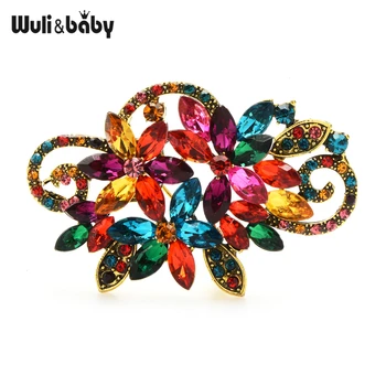 Wuli&baby 4-spalva Naują Crystal Gėlių Sages Moterims Vestuvėms Šalies Office Sagės, Segtukai, Dovanos