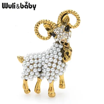 Wuli&baby Vintage Gold Pearl Ožkos Sagės Moterys Vyrai Lydinio Avių Gyvūnų Vestuvėms Šaliai, Sagės, Segtukai, Dovanos