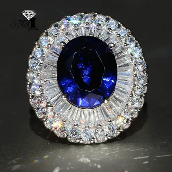 YaYI Papuošalų Mados Princesė Iškirpti 5.5 CT Mėlynas Cirkonis Sidabro Spalvos Sužadėtuvių Žiedai, vestuvių Žiedai Šalies Žiedai